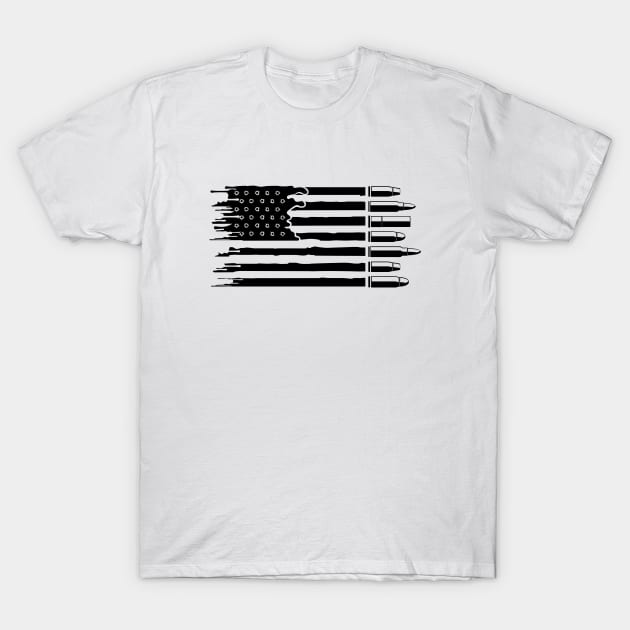 Bullet distressed USA flag, Gun Rifles American Flag, Military American Flag, gun hunting weapon flag, 4th of July T-Shirt by twotwentyfives